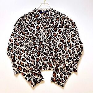 Rachel Roy Leopard Blouse Jacket Shirt Top Cropped NWT Brown Size Extra Large XL